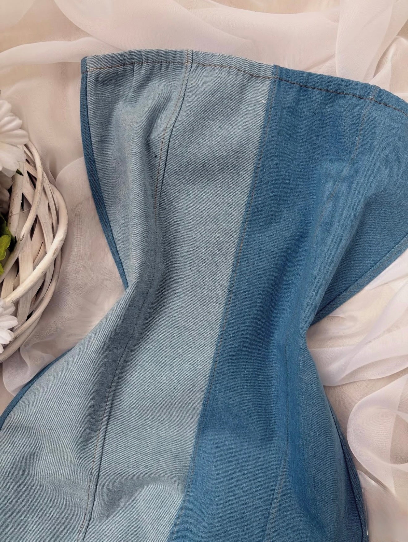Vestido Strapless Denim Mix
